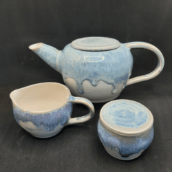 Porcelain purple rain tea set by JAE Ceramics. An exhibitor at Craftworks.