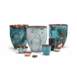 Enamelled vessels by Cruan, an exhibitor at Craftworks.