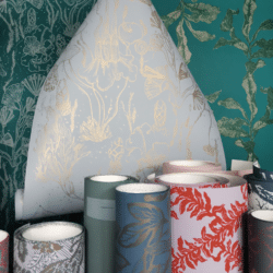 Rolls of beautiful luxury wallpaper by Justyna Medon of Addicted to Patterns, an exhibitor at Craftworks