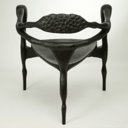 Black wooden chair by Sofia Karakatsanis, makers of sculptural furniture and objects, who will be exhibiting at Craftworks.