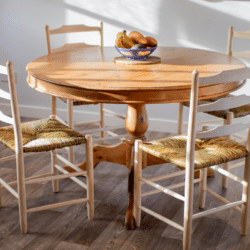 Wooden Dining table with four Chairs from The Marchmont Workshop. An exhibitor at Craftworks.