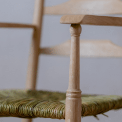 Detailed look at wooden Chair from The Marchmont Workshop. An exhibitor at Craftworks.