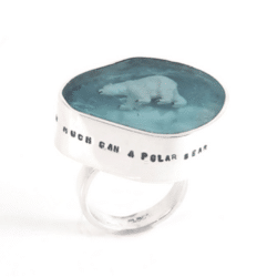 Silver ring featuring a polar bear by Helen Noakes. An exhibitor at Craftworks. Helen is represented at Craftworks by Design-Nation.