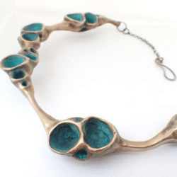 Gold and Turquoise necklace by Beca Beeby. An exhibitor at Craftworks.