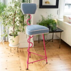 Grey and pink bar stool by Fox & Furb. An exhibitor at Craftworks