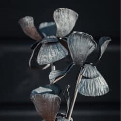 Metal Iris sculpture by Ian Thackray Blacksmith. An exhibitor at Craftworks.