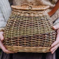 Round Willow Basket by Julie Livesey At Pip Cottage. An exhibitor at Craftworks.